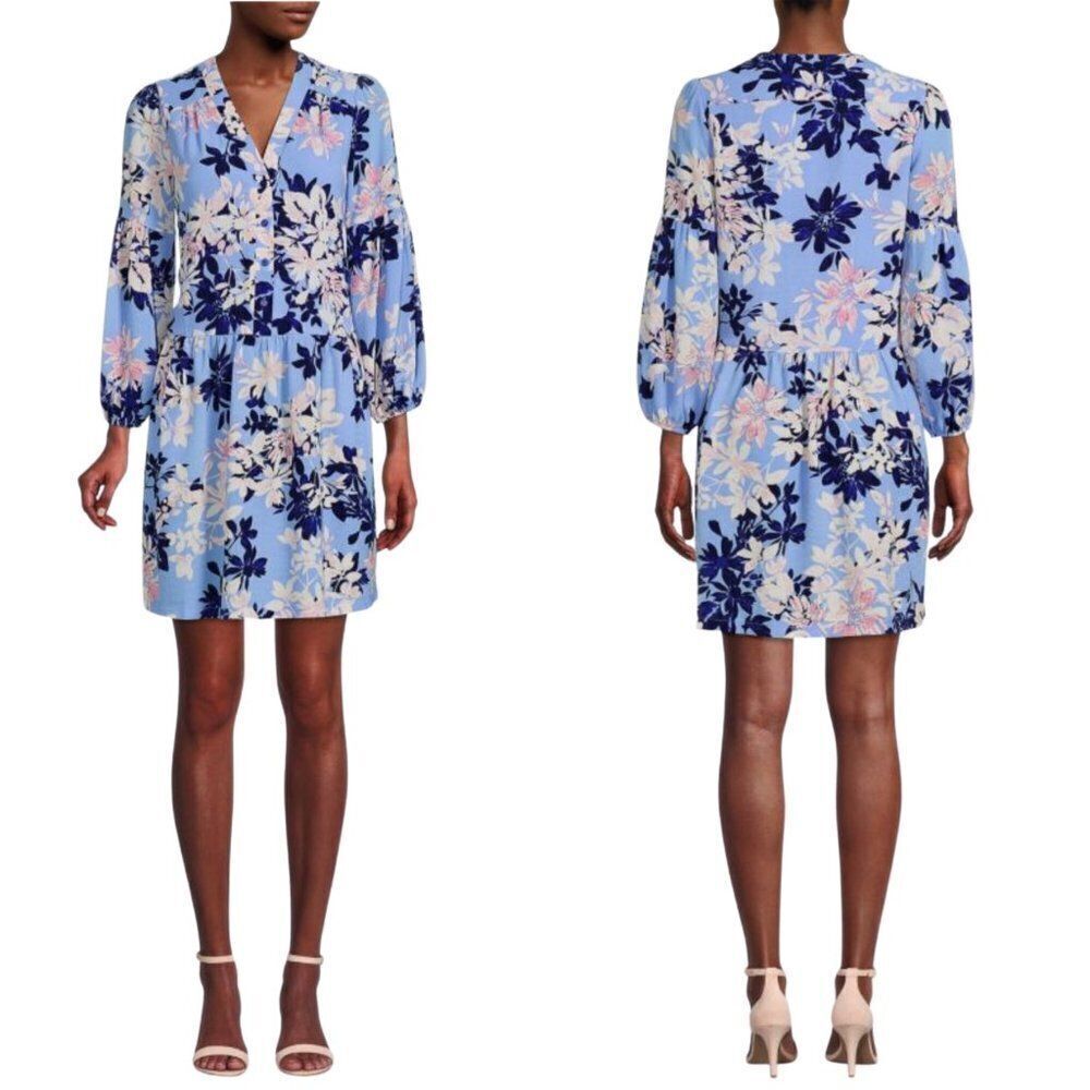 Vince Camuto Floral Pebble Crepe Button Front Dress Sz. 12 NEW